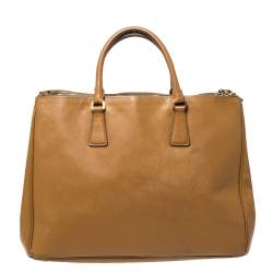 Pre Owned Prada Brown Saffiano Leather Large Double Zip Tote