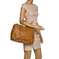 Pre Owned Prada Brown Saffiano Leather Large Double Zip Tote