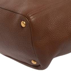 Pre Owned Prada Brown Vitello Daino Leather Side Pocket Tote