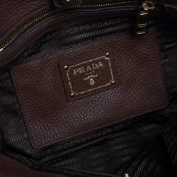 Pre Owned Prada Brown Vitello Daino Leather Side Pocket Tote