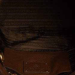 Pre Owned Prada Brown Vitello Daino Leather Side Pocket Tote