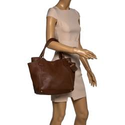 Pre Owned Prada Brown Vitello Daino Leather Side Pocket Tote