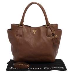 Pre Owned Prada Brown Vitello Daino Leather Side Pocket Tote