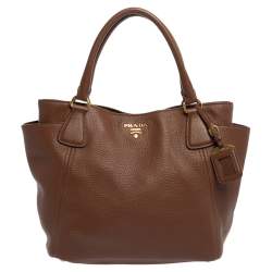 Pre Owned Prada Brown Vitello Daino Leather Side Pocket Tote