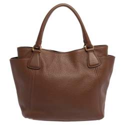 Pre Owned Prada Brown Vitello Daino Leather Side Pocket Tote