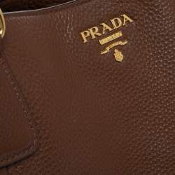 Pre Owned Prada Brown Vitello Daino Leather Side Pocket Tote