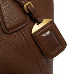 Pre Owned Prada Brown Vitello Daino Leather Side Pocket Tote