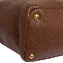 Pre Owned Prada Brown Vitello Daino Leather Side Pocket Tote