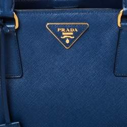 Pre Owned Prada Blue Saffiano Lux Leather Medium Galleria Tote