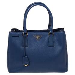 Pre Owned Prada Blue Saffiano Lux Leather Medium Galleria Tote