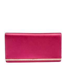 Pre Owned Prada Fuchsia Satin Crystal Embellished Clutch