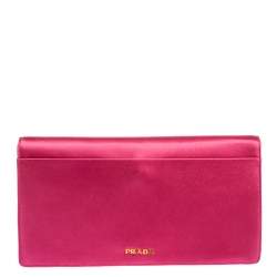 Pre Owned Prada Fuchsia Satin Crystal Embellished Clutch