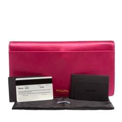 Pre Owned Prada Fuchsia Satin Crystal Embellished Clutch