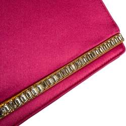 Pre Owned Prada Fuchsia Satin Crystal Embellished Clutch