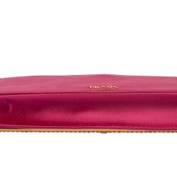 Pre Owned Prada Fuchsia Satin Crystal Embellished Clutch