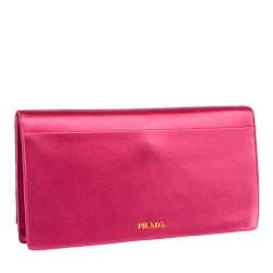 Pre Owned Prada Fuchsia Satin Crystal Embellished Clutch