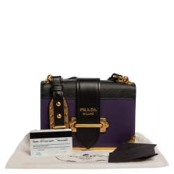 Pre Owned Prada Purple/Black Leather Cahier Flap Shoulder Bag