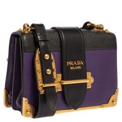 Pre Owned Prada Purple/Black Leather Cahier Flap Shoulder Bag