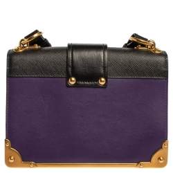 Pre Owned Prada Purple/Black Leather Cahier Flap Shoulder Bag