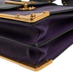 Pre Owned Prada Purple/Black Leather Cahier Flap Shoulder Bag