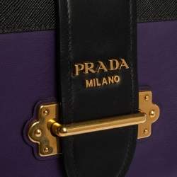 Pre Owned Prada Purple/Black Leather Cahier Flap Shoulder Bag