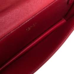 Pre Owned Prada Red Saffiano Lux Leather Wallet on Chain