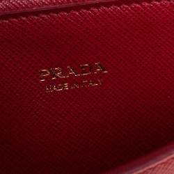 Pre Owned Prada Red Saffiano Lux Leather Wallet on Chain