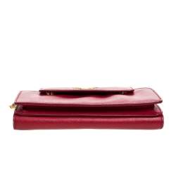 Pre Owned Prada Red Saffiano Lux Leather Wallet on Chain