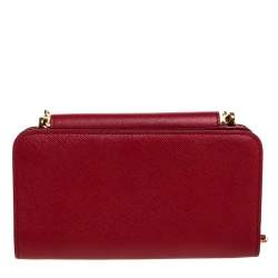 Pre Owned Prada Red Saffiano Lux Leather Wallet on Chain