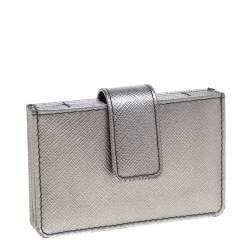 Pre Owned Prada Silver Saffiano Lux Leather Card Holder