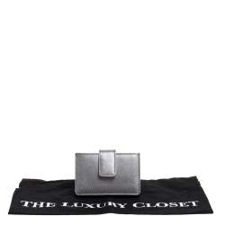 Pre Owned Prada Silver Saffiano Lux Leather Card Holder