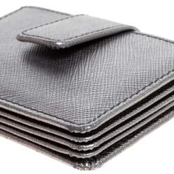 Pre Owned Prada Silver Saffiano Lux Leather Card Holder