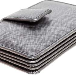 Pre Owned Prada Silver Saffiano Lux Leather Card Holder
