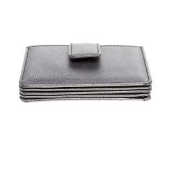 Pre Owned Prada Silver Saffiano Lux Leather Card Holder