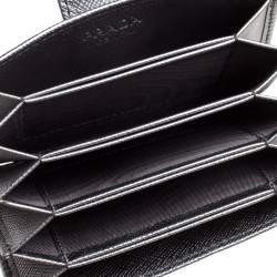 Pre Owned Prada Silver Saffiano Lux Leather Card Holder