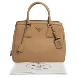 Pre Owned Prada Beige Saffiano Lux Leather Parabole Tote
