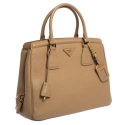Pre Owned Prada Beige Saffiano Lux Leather Parabole Tote