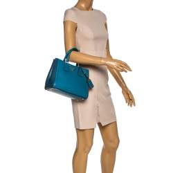 Pre Owned Prada Two Tone Blue Saffiano Leather Small Tote