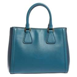 Pre Owned Prada Two Tone Blue Saffiano Leather Small Tote