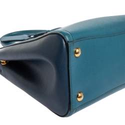 Pre Owned Prada Two Tone Blue Saffiano Leather Small Tote