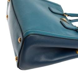 Pre Owned Prada Two Tone Blue Saffiano Leather Small Tote