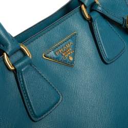 Pre Owned Prada Two Tone Blue Saffiano Leather Small Tote