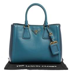 Pre Owned Prada Two Tone Blue Saffiano Leather Small Tote