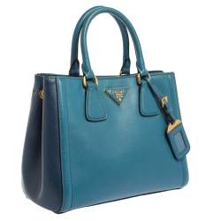 Pre Owned Prada Two Tone Blue Saffiano Leather Small Tote