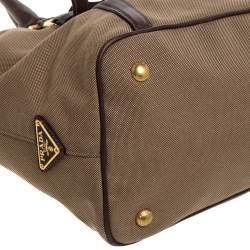 Prada Beige/Brown Jacquard Logo Canvas and Leather Bow Shoulder Bag