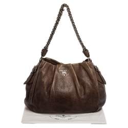 Pre Owned Prada Grey Vitello Daino Leather Hobo