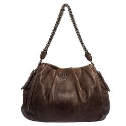 Pre Owned Prada Grey Vitello Daino Leather Hobo