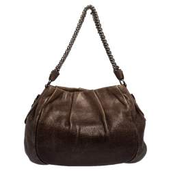 Pre Owned Prada Grey Vitello Daino Leather Hobo