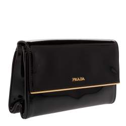 Prada Black Patent Leather Flap Clutch