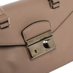 Pre Owned Prada Beige Saffiano Leather Mini Sound Convertible Bag